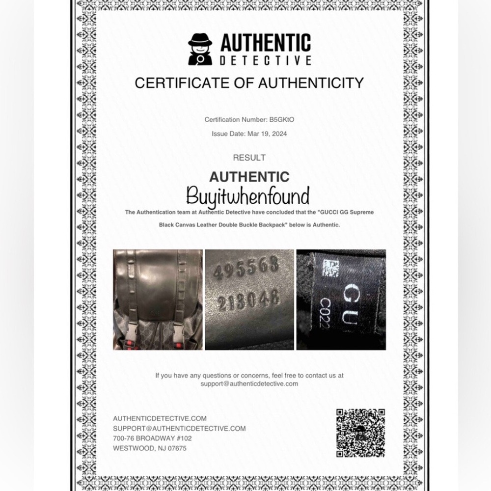 GUCCI GG SUPREME Backpack Black Soft Canvas Leather Large Size AUTHENTIC - Picture 4 of 17